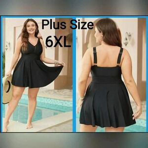 New Trendy Swimdress Black Women's Plussize 6XL Slimming Cruise Beach Vacation